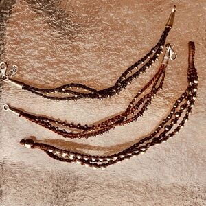 Elegant Multi-Strand Bracelet Set in Brown and Gold